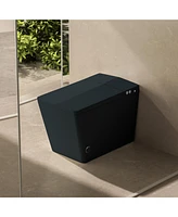 Black Square Smart Toilet with Built-in Tank for Bathroom, Remote Control, Tankless Bidet Toilet with Foot Touching Lid Opening, Auto Flush, Heated Se