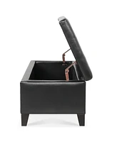 Storage Ottoman with Wooden Legs, Faux Leather Ottoman with Storage for Living Room, Bedroom & Hallway, Ottoman Foot Rest, 38.4" Black Ottoman