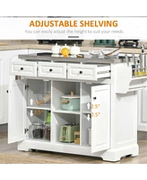 Streamdale Furniture Rolling Kitchen Island with Storage, Kitchen Cart with Stainless Steel Top, Spice Rack & Drawers, White