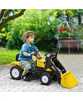 Simplie Fun Kids Manual Pedal Ride-On Excavator with Front Loader Digger, Ride-On Tractor for 3 Year Old, Yellow