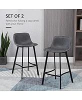 27.25" Counter Height Bar Stools, Industrial Kitchen Stools, Upholstered Armless Bar Chairs with Back, Steel Legs, Set of 2, Gray