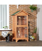 Streamdale Furniture 60" Wooden Outdoor Bird Cage for Finches, Parakeet, Large Bird Cage with Removable Bottom Tray 4 Perch, Orange