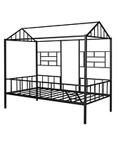 Slickblue Twin Metal House Bed Frame with Slatted Support No Box Spring Needed