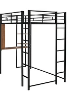 Slickblue Twin Metal Loft Bed with 2 Shelves and Desk - Space-Saving Solution for Bedrooms