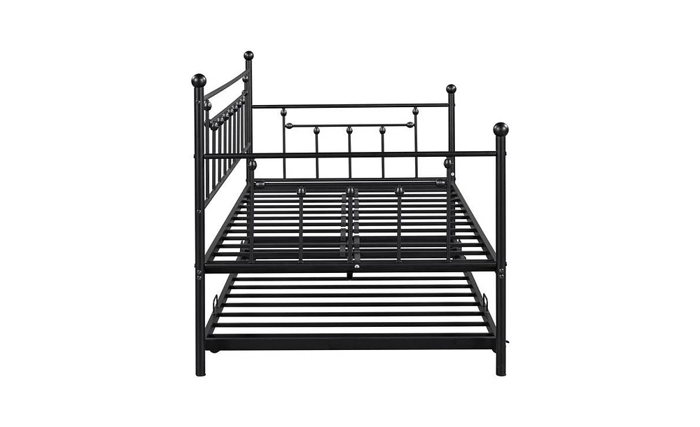 Slickblue Metal Twin Daybed with Trundle - Space-Saving Design for Kids' Rooms or Guest Spaces