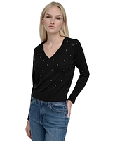 Dkny Jeans Women's Studded V-Neck Sweater