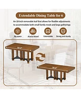 Streamdale Furniture Rustic 7-Piece 76.4inch Extendable Dining Table Set with 18inch Removable Leaf, 2 Arm Chairs and 4 Armless Chairs, Brown