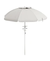 5.7' Portable Beach Umbrella with Tilt, Adjustable Height, 2 Cup Holders & Hooks, Uv 40+ Ruffled Outdoor Umbrella with Vented Canopy, Cream White