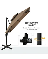 Simplie Fun 10ft Offset Patio Umbrella with Base, Double Top Hanging Aluminum Cantilever Umbrella with 360