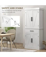 72" Tall Kitchen Pantry Storage Cabinet, Farmhouse Freestanding Kitchen Cabinet with 4 Barn Doors, Drawer, 5-Tier Shelf and Adjustable Shelves, W