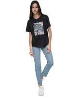 Dkny Jeans Women's Aerial Photo Print Rhinestone Logo T-Shirt