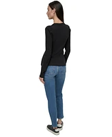Dkny Jeans Women's Gathered-Shoulder V-Neck Top