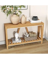 Streamdale Furniture Console Table, Farmhouse Entryway Table with Storage Slatted Shelf, Rustic Sofa Table with Anti