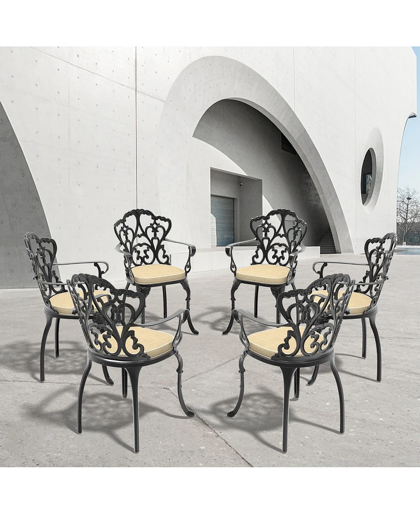 Streamdale Furniture Cast Aluminum Patio Dining Chair 6PCS With Black Frame and Cushions In Random Colors