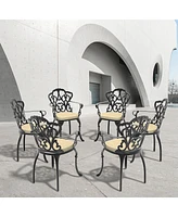 Simplie Fun Cast Aluminum Patio Dining Chair 6PCS With Black Frame and Cushions In Random Colors