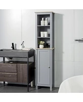Streamdale Furniture Tall Bathroom Storage Cabinet with 3 Tier Shelf, Door, Free Standing Linen Tower, Slim Side Organizer, Grey