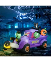 Simplie Fun 5ft Witch Driving Halloween Inflatable Truck, Blow Up Outdoor Led Yard Display, Waterproof