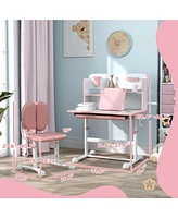 Streamdale Furniture Kids Desk and Chair Set, Height Adjustable Kids School Study Desk and Chair Set with Tilt Desktop, Storage Drawer and Reading Rac