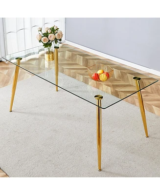 Simplie Fun Modern rectangular glass dining table, suitable for 4