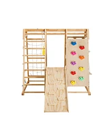 Streamdale Furniture Toddler Indoor Wooden Gym 8 in 1 Indoor Playground Climbing Toy Set with Slide Swing Climbing Net Rings, Kids Indoor Playground C