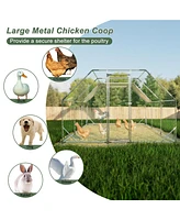 Simplie Fun 10 ft. x 20 ft. Galvanized Large Metal Walk in Chicken Coop Cage Farm Poultry Run Hutch Hen House