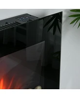 28.5" 1500W Electric Wall-Mounted Fireplace with Flame Effect, 7 Color Background Light, Black