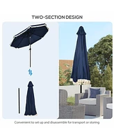 Streamdale Furniture 9ft Patio Umbrella with Push Button Tilt and Crank, Ruffled Outdoor Market Table Umbrella with Tassles and 8 Ribs, for Garden