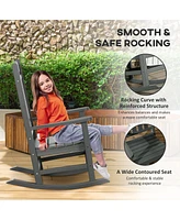 2 Pieces Outdoor Rocking Chair, All Weather-Resistant Hdpe Rocking Patio Chairs with Rustic High Back, Armrests, Oversized Seat and Slatted Backrest,