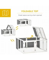 Rabbit Hutch, Wooden Outdoor Bunny Cage with an Openable Foldable Top, Door, Guinea Pig Hutch for Backyard, Garden, fits 1-4 Rabbits, Gray
