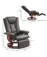 Manual Swivel Recliner Chair, Pu Leather Reclining Chair with Footrest for Living Room, Brown