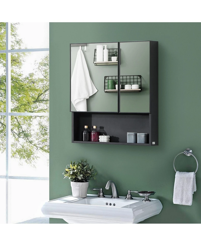 Streamdale Furniture Wall-Mounted Medicine Cabinet, Bathroom Mirror Cabinet with Double Doors and Storage Shelves, Black
