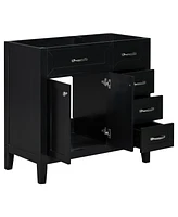 36" Bathroom Vanity without Sink, Cabinet Base Only, Bathroom Cabinet with Drawers, Solid Frame and Mdf Board, Black