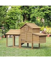 Simplie Fun 59" Small Wooden Chicken coop Hen House Poultry Cage for Outdoor Backyard with 2 Doors, Nesting Box and Removable Tray, Natural Wood