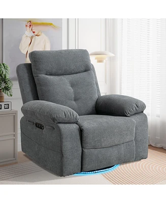 Streamdale Furniture Power Recliner Glider Chair With Bluetooth Speaker 270 Degree Swivel With Led Light Side Arm With Storage Pockets Usb+Type C Char