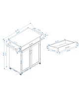 Simplie Fun Kitchen island rolling trolley cart with 1 drawer & 2 doors with Adjustable Shelves & towel rack & seasoning rack rubber wood table top