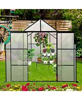 Simplie Fun 8x8 Ft Double Door Polycarbonate Greenhouse Raised Base and Anchor Aluminum Heavy Duty Walk