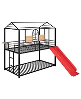 Slickblue Twin Over Twin Metal Bunk Bed ,Metal Housebed With Slide,Three Colors Available