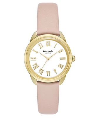 Kate Spade New York Women's Crosstown Three-hand Gold-Tone Pink Leather Watch 34mm