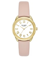 Kate Spade New York Women's Crosstown Three-hand Gold-Tone Pink Leather Watch 34mm