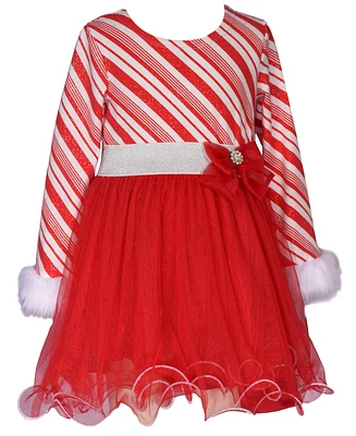 Bonnie Jean Toddler Girls Candy Cane Stripe Santa Dress