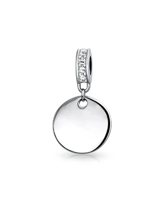 Bling Jewelry Crystal Accent Bale Dangle Round Circle Disc Shaped Charm Bead .925 Sterling Silver