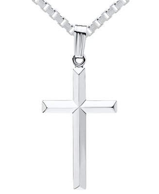 Classic Beveled Edge Polished Cross 18" Pendant Necklace in Sterling Silver