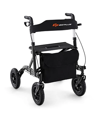 Costway Foldable Height Adjustable Rollator Walker with Seat, Storage Bag for Seniors