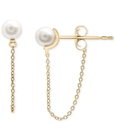 Cultured Freshwater Pearl (5mm) & Chain Front to Back Drop Earrings in 10k Gold