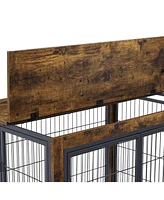 Slickblue Furniture-Style Dog Crate Side Table on Wheels with Double Doors and Lift-Top for Convenient Pet Housing