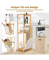 Costway Tilt-Out Laundry Hamper with 3-Tier Shelf Removable Liner Lightweight Design
