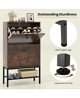 Costway Industrial Shoe Storage Cabinet with 2 Flip Drawers 1 Bottom Metal Shelf Organizer