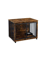 Slickblue Furniture-Style Dog Crate Side Table with Rotatable Feeding Bowl for Functional Pet Living