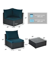 Costway 7PCS Patio Rattan Sofa Set Sectional Conversation Furniture Set Garden Outdoor Peacock