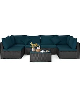 Costway 7PCS Patio Rattan Sofa Set Sectional Conversation Furniture Set Garden Outdoor Peacock